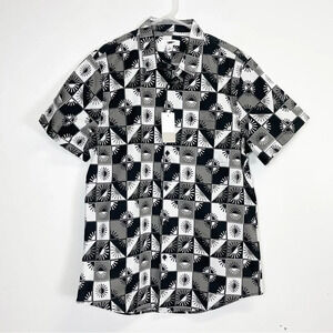 NEW BP Shirt Mens Medium Black Gray Patterned Short Sleeve Shirt Button Up NWT